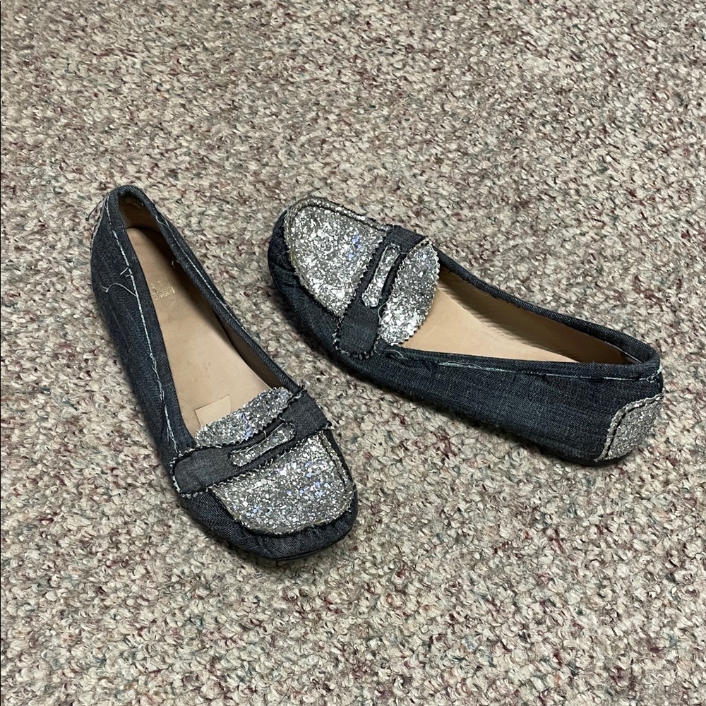 Stuart weitzman Silver sparkle accent blue denim Women's Loafers- cute!